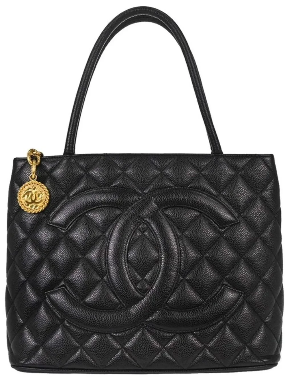 Chanel Black Calfskin Medallion Tote Handbag 198004
